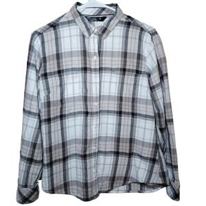 Riders Lee Neutral Plaid Flannel Grey Soft Cozy Women Medium Y2K Button Up Top